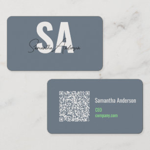 Modern Slate Grey & Mint Green Business Card QR