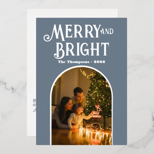 Modern Slate Grey & Silver Christmas Photo (Front/Back)