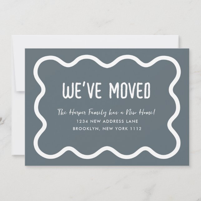 Modern Slate Grey Wavy Border We've Moved Moving Announcement (Front)