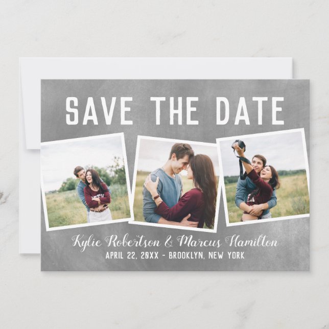 Modern Slate Snapshots Save The Date 3 Photo (Front)