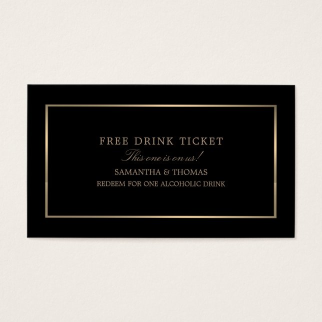 Modern & Sleek, Black & Gold, Free Drink Ticket (Front)