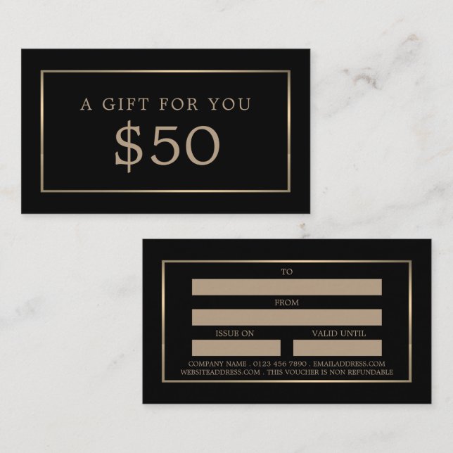 Modern & Sleek, Black & Gold Gift Certificates (Front/Back)