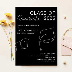 Modern Sleek Black Minimalist Graduation Party Invitation