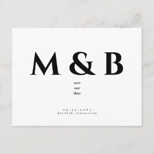Modern Sleek Black Monogram Wedding Save the Date Postcard