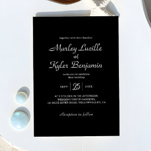 Modern Sleek Black Romantic Script Names Wedding Invitation