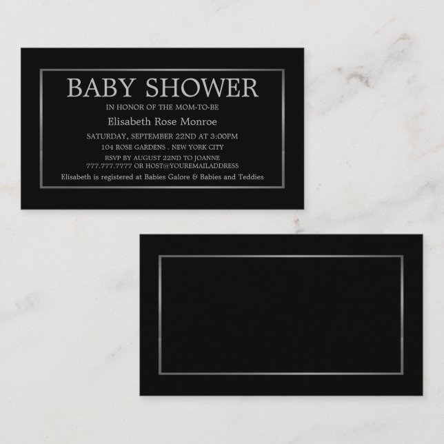 Modern & Sleek, Black & Silver Baby Shower Ticket (Front/Back)