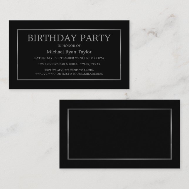 Modern & Sleek, Black/Silver Birthday Party Ticket (Front/Back)