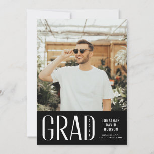 Modern Sleek Black Two Photo Graduation Announcement