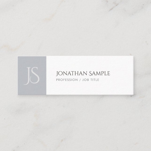Modern Sleek Chic Monogrammed Trendy Plain Mini Business Card (Front)