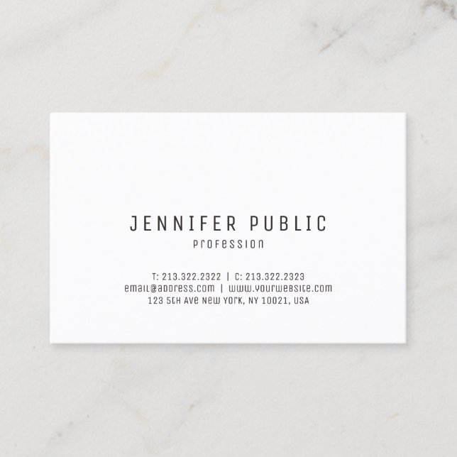 Modern Sleek Design Plain Trendy Elegant White Business Card (Front)