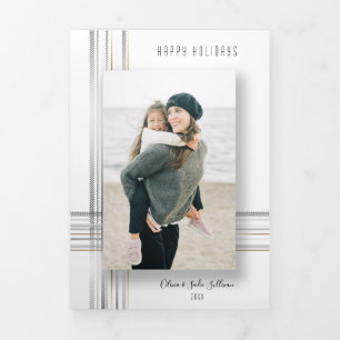 Modern Sleek Gold and Silver Drop Shadow Photo Tri-Fold Card