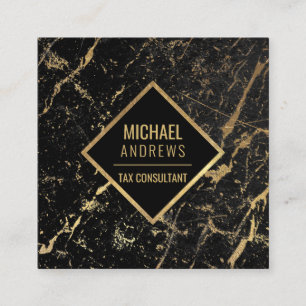 Modern Sleek Gold Foil Black Marble Stone Square Business Card