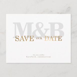 Modern & Sleek Grey Monogram & Gold Postcard
