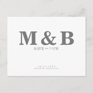 Modern & Sleek Grey Monogram White Postcard