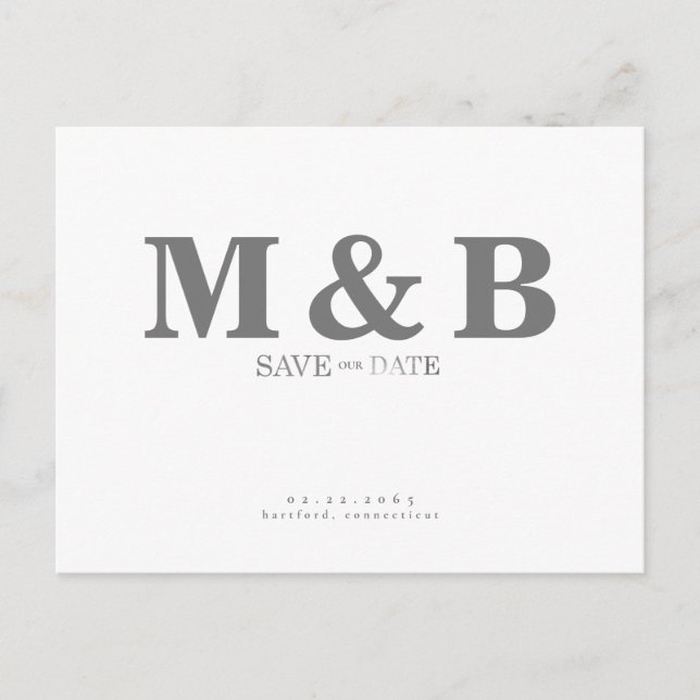 Modern & Sleek Grey Monogram White Postcard (Front)