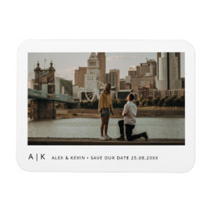 Modern Sleek Monogram Stylish Photo Save the Date Magnet
