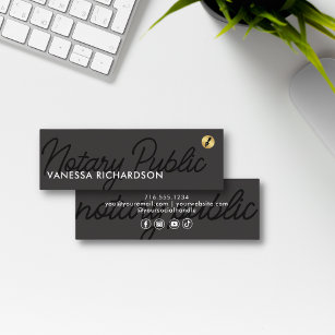 Modern Sleek Notary Black Grey Gold Simple Brand Mini Business Card