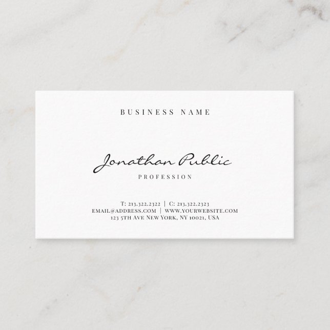 Modern Sleek Simple Template Handwritten Script Business Card (Front)