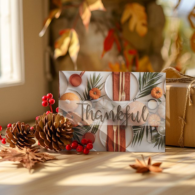 Modern Sleek Thankful Thanksgiving Greeting Card (Creator Uploaded)