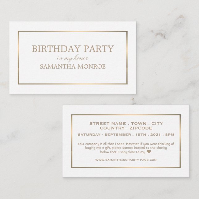 Modern & Sleek, White & Gold, Birthday Invitation (Front/Back)