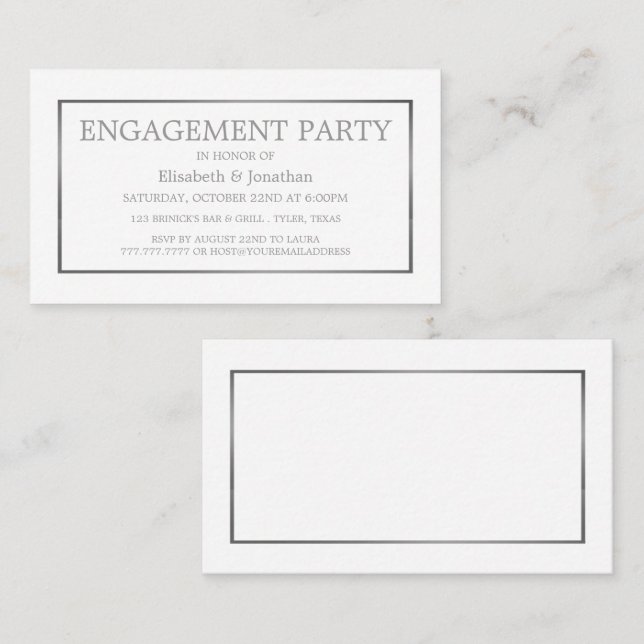 Modern/Sleek White/Silver Engagement Party Ticket  (Front/Back)