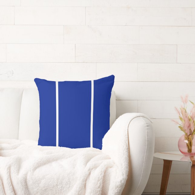 Modern Sleek White Stripes Royal Blue Background Cushion (Couch)