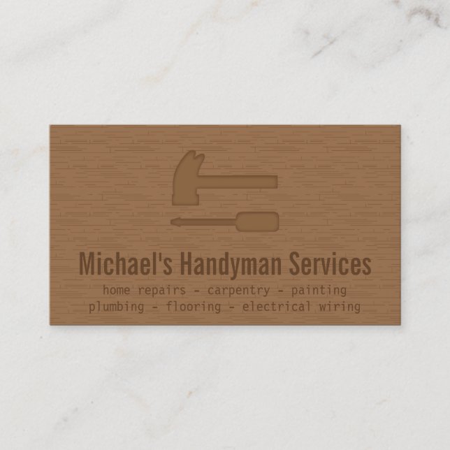 Modern, Sleek, Wooden, Handyman Services Business Card (Front)