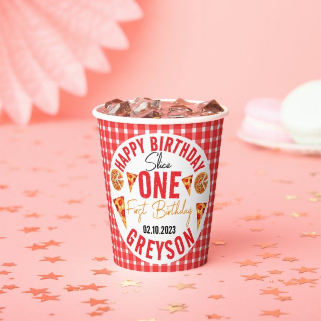 Modern Slice Slice Baby Pizza 1st Birthday Paper Cups (Insitu)