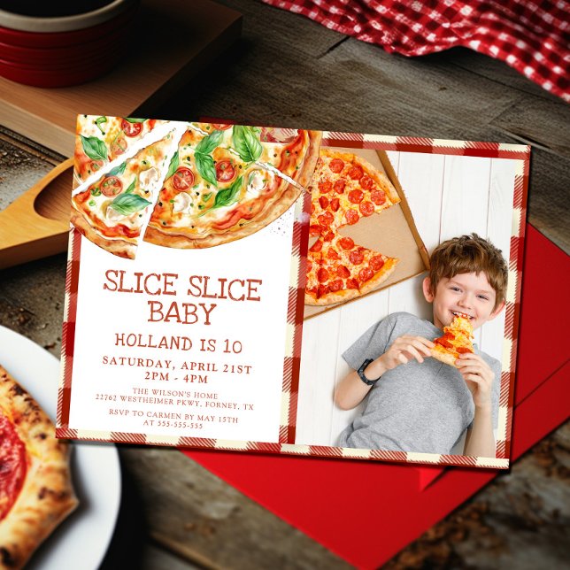 Modern Slice Slice Baby Pizza Birthday Invitation (Creator Uploaded)