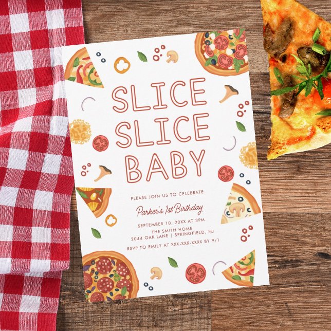 Modern Slice Slice Baby Pizza First Birthday  Invitation (Creator Uploaded)