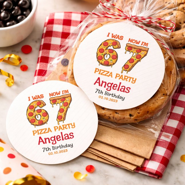 Modern Slice Slice Boy Six Seven Birthday Party Classic Round Sticker (Modern Slice Slice Boy Six Seven Birthday Party Classic Round Sticker)