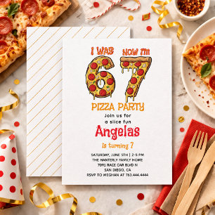 Modern Slice Slice Boy Six Seven Birthday Party Invitation