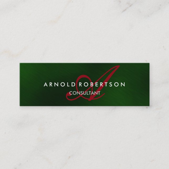 Modern Slim Monogram Green Red Trend Business Card (Front)