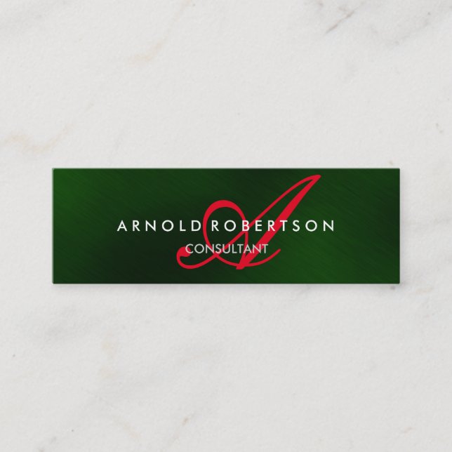 Modern Slim Monogram Green Trendy Business Card (Front)