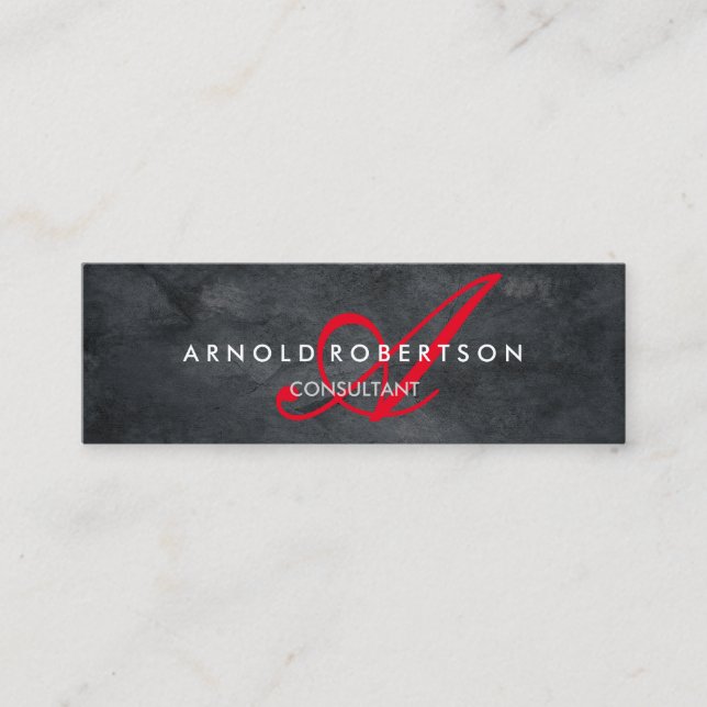 Modern Slim Monogram Trendy Grey Plain Mini Business Card (Front)