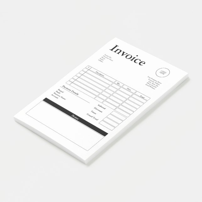 Modern Small Business Invoice Sales Receipt Post-it Notes (Angled)