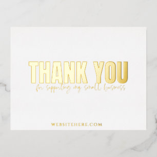 Modern small business thank you card, gold foil invitation postcard