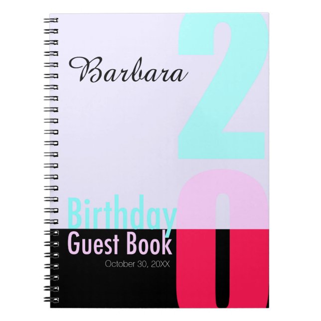 Modern Smart 20th Birthday Party Guestbook NB Spiral Notebook (Front)