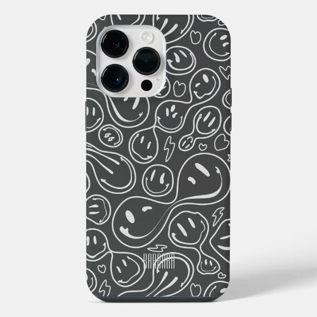 Modern Smile Smiling Face Pattern Dark Grey iPhone Case (Back)
