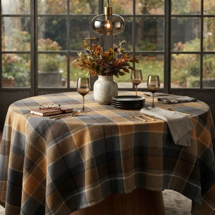 Modern Smokey Amber Tartan Plaid Tablecloth