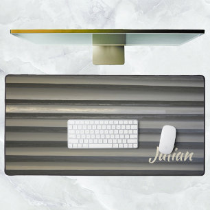 Modern Smokey Grey Stripes with Name Monochromatic Desk Mat