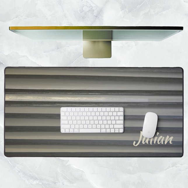 Modern Smokey Grey Stripes with Name Monochromatic Desk Mat (Creator Uploaded)