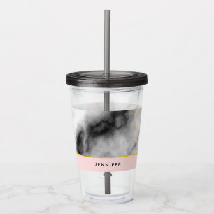 Modern Smoky Grey Marble with Gold Ribbon Acrylic Tumbler