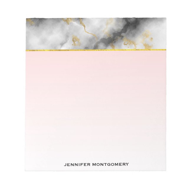 Modern Smoky Grey Marble with Gold Ribbon Notepad (Front)