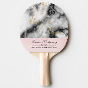 Modern Smoky Grey Marble with Gold Ribbon Ping Pong Paddle