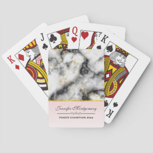 Modern Smoky Grey Marble with Gold Ribbon Playing Cards