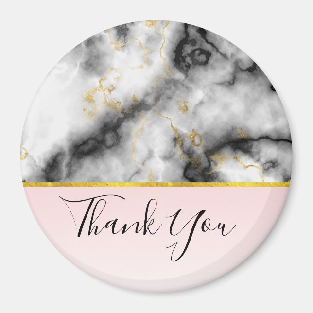 Modern Smoky Grey Marble with Gold Ribbon Thank Yo Magnet (Front)