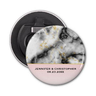 Modern Smoky Grey Marble with Gold Ribbon Wedding Bottle Opener