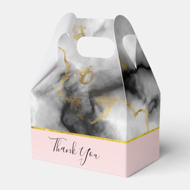 Modern Smoky Grey Marble with Gold Ribbon Wedding Favour Box (Front Side)