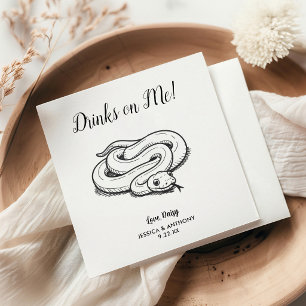Modern Snake Wedding Cocktail Napkins 